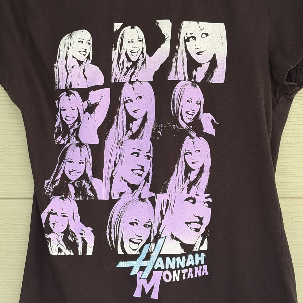Disney Hannah Montana Y2K Black Crewneck Miley Cyrus Graphic Tee Shirt Juniors L - Picture 3 of 5